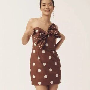 Hutch Dot Bow Strapless Slim Mini Party Dress Sleeveless Size XL Brown White